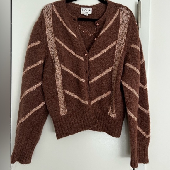 ROUJE PARIS TINA CARDIGAN SWEATER MAUVE PINK CREAM RETRO SOFT MOHAIR ALPACA SILK - Picture 5 of 6